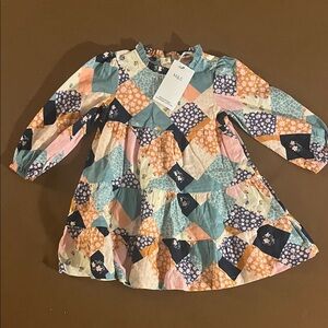 Kids Patchwork Dress - Blue, Pink, Orange